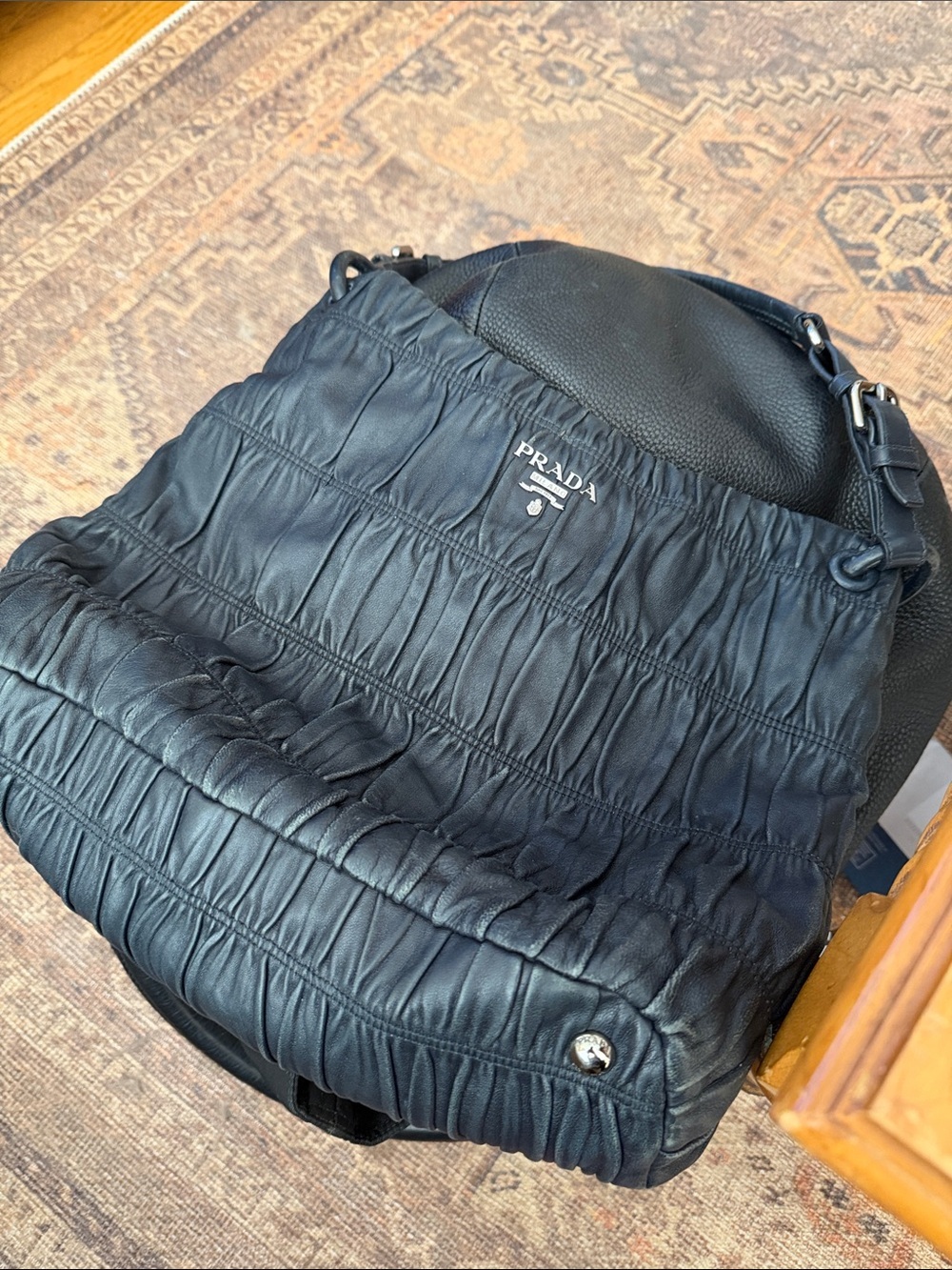 Prada BlackDark Gray Ruched Leather Hobo Bag! ⭐️⭐️Offers are always welcome! - Picture 7 of 15